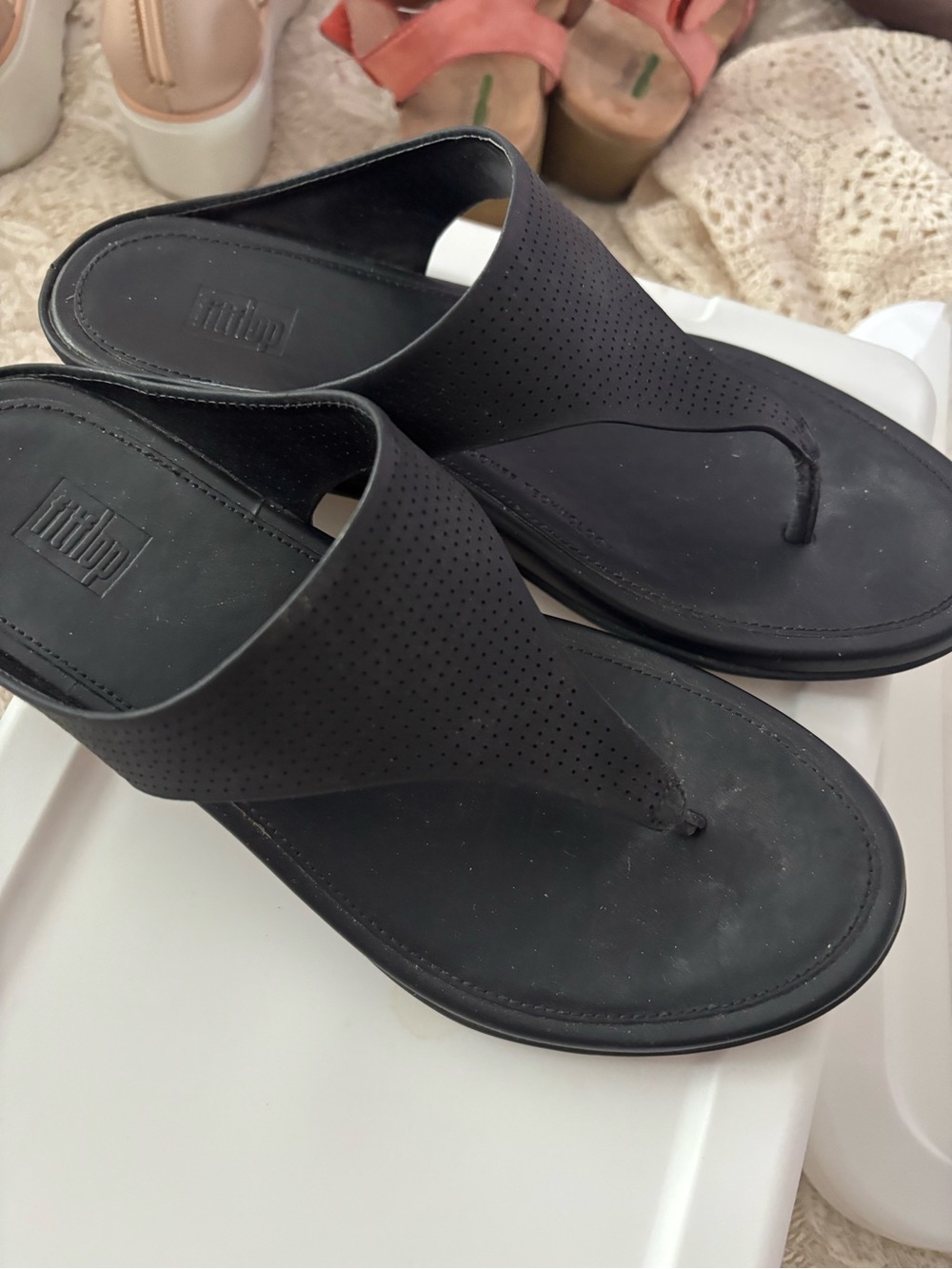 Fitflop Black Perforated Toe-Post Sandals